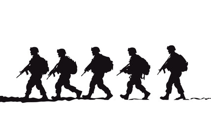 vector silhouette of army military with machine guns on white background . Generative AI