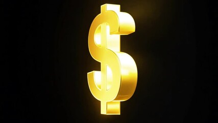 Poster - Golden Dollar Sign Illumination: A gleaming, three-dimensional gold dollar sign stands out against a dark background, its edges glowing with an ethereal light. It symbolizes wealth, prosperity, and fi