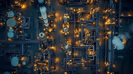 Aufkleber - Aerial top view oil and gas refinery background Business petrochemical industrial Refinery oil and gas factory power and fuel energy Ecosystem estates Fuel refinery industry at night : Generative AI