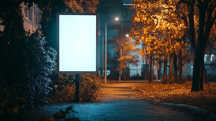 Wall Mural - Outdoor Billboard Mockup In Front Of The School At Night Blank Street Poster Light Box On Sidewalk : Generative AI