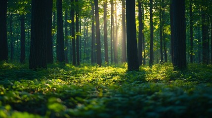 Aufkleber - green woods panorama natural landscape : Generative AI
