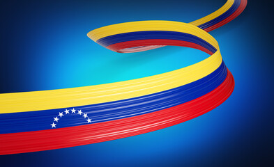 Flag Of Venezuela Wavy Shiny Venezuela Ribbon Flag Isolated On Blue Background 3d Illustration