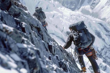 Canvas Print - Group of people ascending a snowy peak