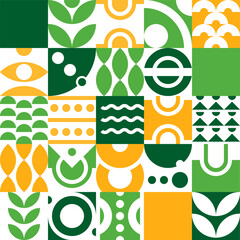 Poster - Green eco seamless pattern in geometric style - bauhaus or rondocubism