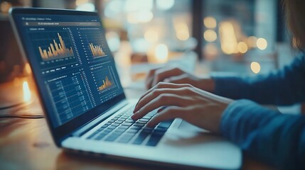 Poster - Advice teamwork and people at laptop with graphs charts or data analysis for business growth Research stats and collaboration at computer for sales development profit or finance budget : Generative AI
