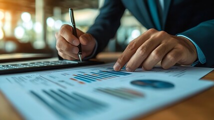 Leinwandbilder - Businessman accountant or financial expert analyze business report graph and finance chart at corporate office Concept of finance economy banking business and stock market research uds : Generative AI