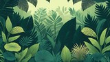Wild dark jungle forest nature landscape with green jungle foliage and exotic plants