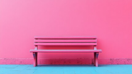 A pink bench sits in front of a pink wall