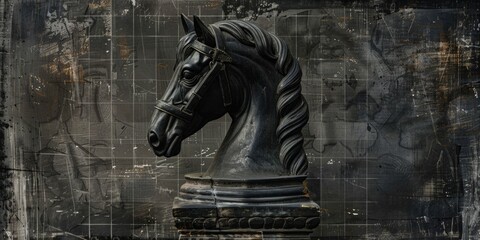 Poster - A marble statue of a horse's head on a pedestal, great for office decor or art museum