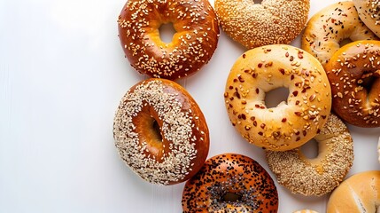 Freshly Baked Bagels with Assorted Toppings on a White Background