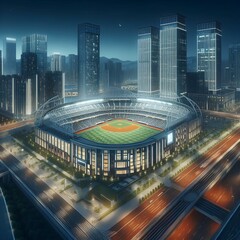 Wall Mural - Professional baseball grand stadium, modern public sport building, arena in night.