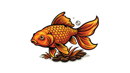 Design a vector illustration of a goldfish with a detailed scaly texture. The goldfish should be swimming in a tank with gravel at the bottom.