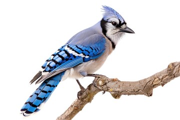 Poster - A blue bird is seen resting on the top of a tree branch, surrounded by lush greenery