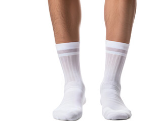 Tall white socks on an isolated transparent background
