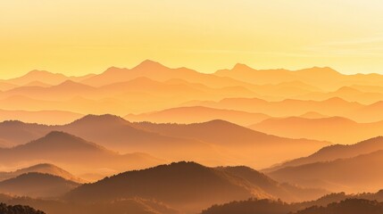 Poster - Golden Sunset Over Misty Mountain Range