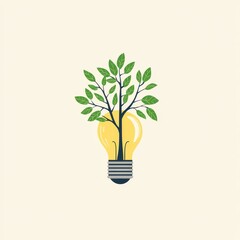 Poster - Green Tree Growing From Light Bulb Illustration