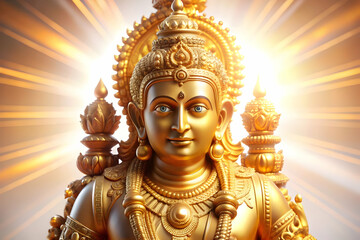 3D Glowing Deity Statue concept as Mid shot of a deity statue glowing in a soft golden light inside a temple with a glossy finish on the statue enhancing the divine and serene atmosphere perfect for D