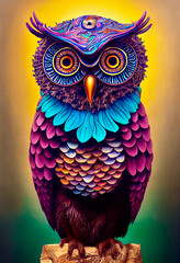 Wall Mural - Psychedelic portrait of an owl