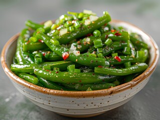 Wall Mural - Sauteed long beans on a white plate