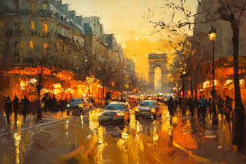 oil paint in street of paris on background