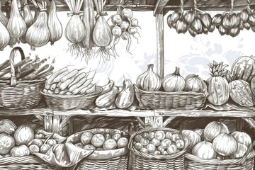 Poster - Fresh produce displayed on a shelf, ideal for food blogs or recipe illustrations