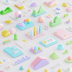 Poster - Colorful  D Geometric Shapes on White Background