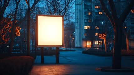 Wall Mural - Outdoor Billboard Mockup In Front Of The School At Night Blank Street Poster Light Box On Sidewalk : Generative AI