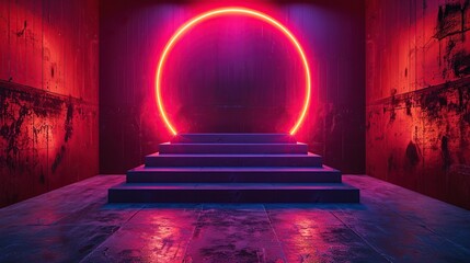 Wall Mural - Neon Circle Light Above Steps