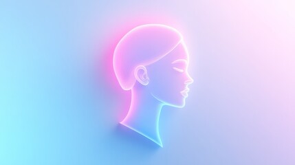 Wall Mural - A woman's head is drawn in a neon pink and blue color