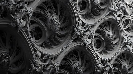 Wall Mural - A detailed abstract design featuring intricate patterns and textures in grayscale.