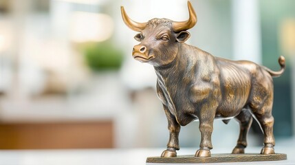 A detailed bronze bull sculpture symbolizing strength and prosperity, perfect for financial and motivational themes.