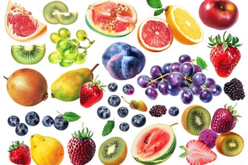 Poster - A selection of colorful fruits arranged on a white surface