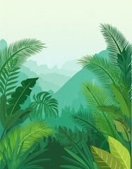 Tropical Forest Landscape with light green color flat vector design