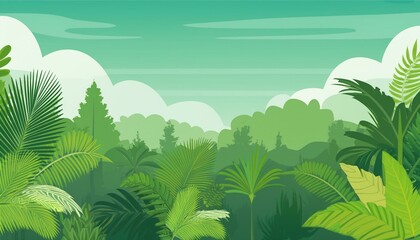 Tropical Forest Landscape with light green color flat vector design