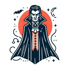 Wall Mural - Vampire dracula character, Halloween element in modern flat, line style.