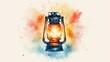© CYBERPINK - A lantern is lit up in a watercolor painting