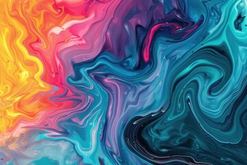 Poster - Close-up shot of a vibrant and textured liquid painting with swirling colors and shapes