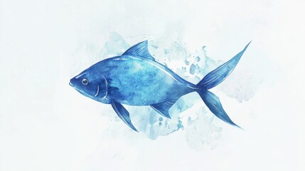 Wall Mural - A blue fish swimming in a watercolor painting