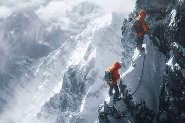 Aufkleber - Group of people climbing up a mountain, outdoors adventure scene