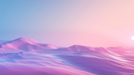 Sticker - A serene landscape featuring soft, undulating hills in pastel colors at sunrise.