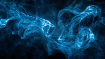 Poster - Abstract blue smoke swirling against a black background, mysterious and ethereal