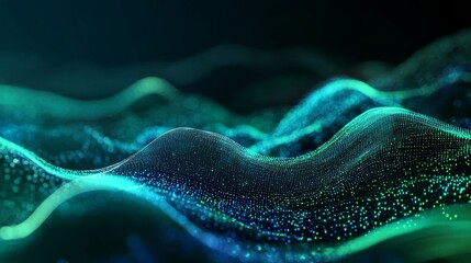 Wall Mural - Abstract digital waves in shades of blue and green, representing data flow and technology