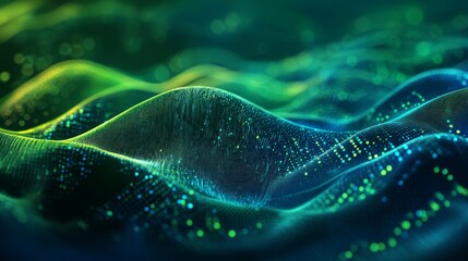 Fototapete - Abstract digital waves in shades of blue and green, representing data flow and technology