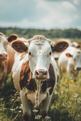 Wall Mural - A group of cattle peacefully feeding on a well-manicured grassy area