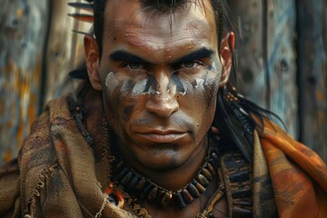 Poster - A close-up shot of a person's face painted in various colors and designs
