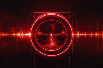 Aufkleber - A conference speaker stands in front of an audience, holding a microphone with a bright red light shining from its center