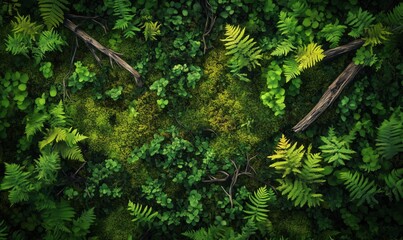 Wall Mural - a lush green forest with moss and ferns