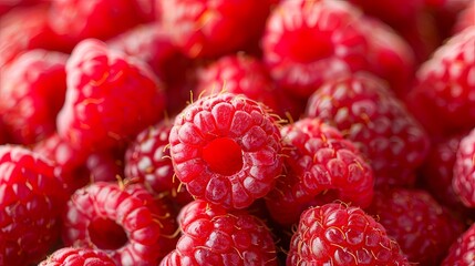 Close up pictures of ripe red raspberries