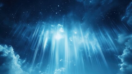 Poster - The sky is blue and filled with stars. The stars are scattered throughout the sky, creating a sense of wonder and awe