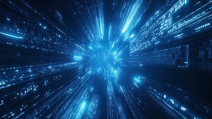 Poster - A blue sky with a bright light in the middle. The light is surrounded by a blue and white swirl
